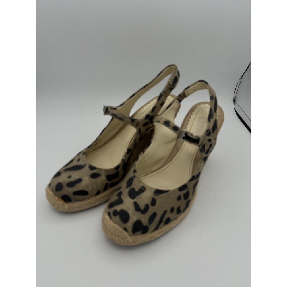 Franco Sarto Shoes Womens‎ Size 7.5 Beige Espadrille Wedge Sandals Leopard Print